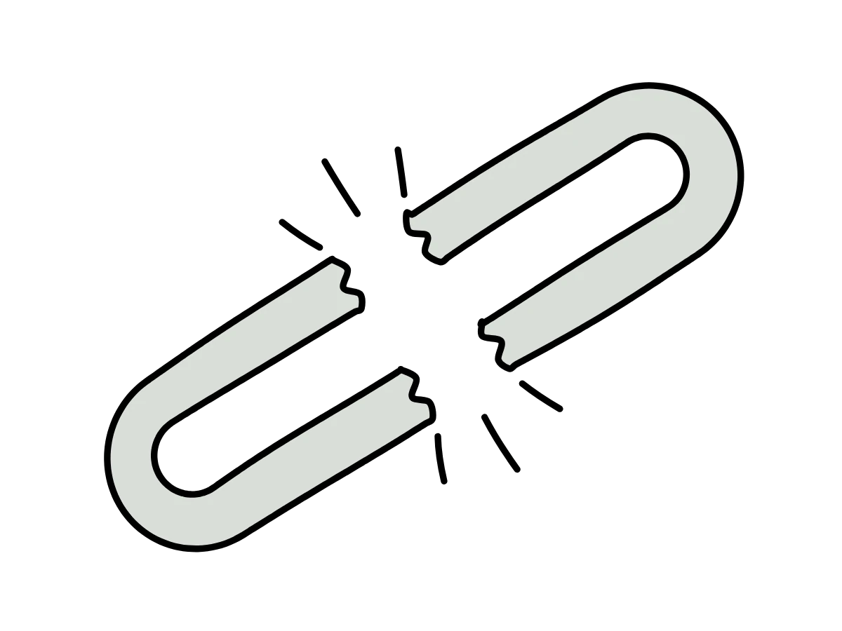 A hand-drawn chain link snapped in two, with sparks flying from the break