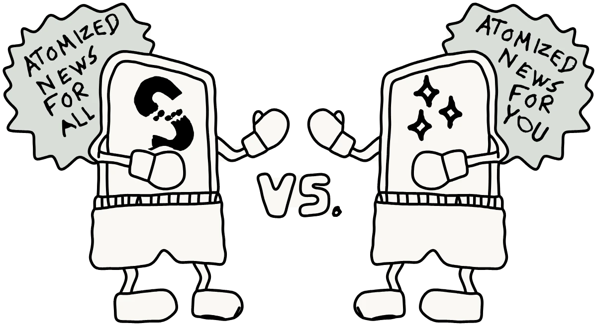 Two hand-drawn phones in boxing gloves squaring up, with VS. between them, one with an S on its screen and one with AI sparkles